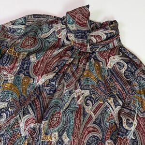 Vintage 90s Paisley Secretary Blouse Womens 6 Mock Neck Retro Office Academia